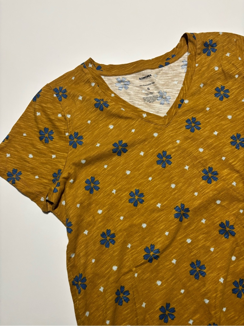 Sonoma Yellow Blue & White Floral Patterned Everyday Cotton Tee